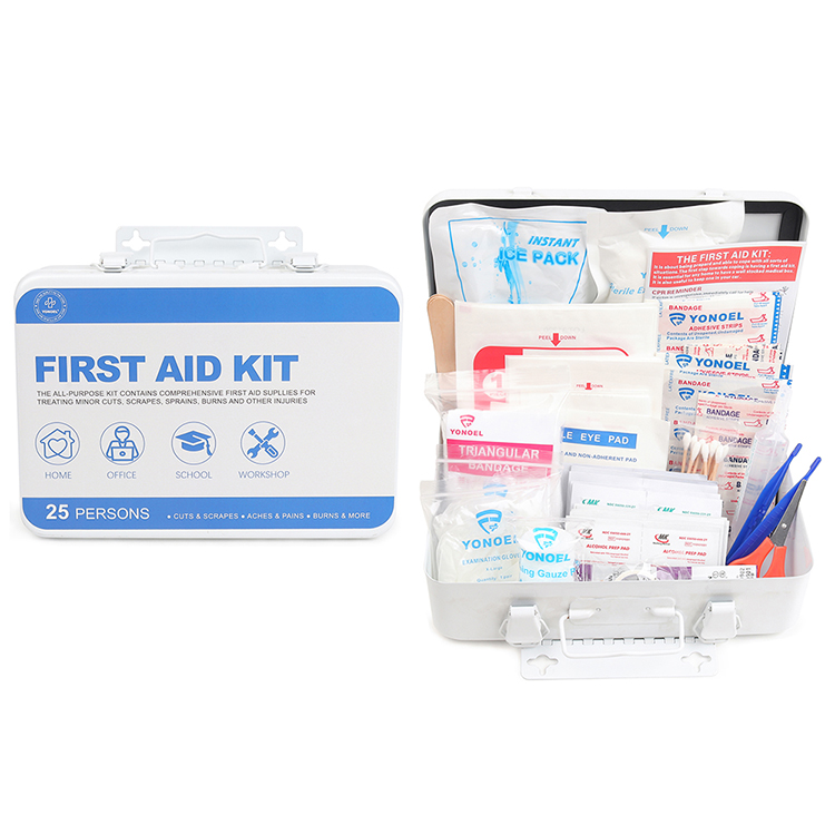 Boîte de premiers secours médicale en métal pour 25 personnes, trousse de premiers secours étanche et portable avec fournitures médicales