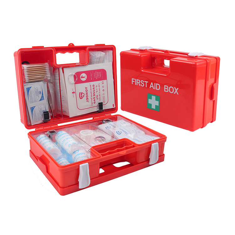 Trousse de premiers secours standard avec contenu conforme à la norme DIN 13157 avec support mural pratique, trousse de premiers secours en vert pour les entreprises, les bureaux et la construction.