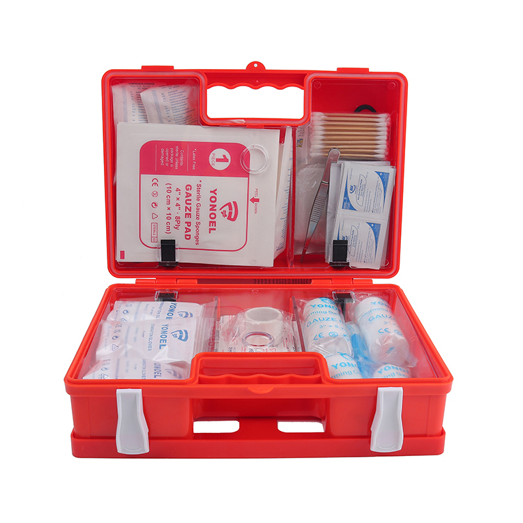 Trousse de premiers secours standard avec contenu conforme à la norme DIN 13157 avec support mural pratique, trousse de premiers secours en vert pour les entreprises, les bureaux et la construction.