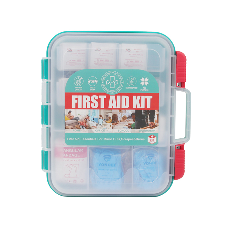 Trousse de premiers secours rigide rouge 358 pièces dépasse les directives OSHA et ANSI 100 personnes – bureau, maison, voiture, école, urgence, survie, camping, chasse et sport