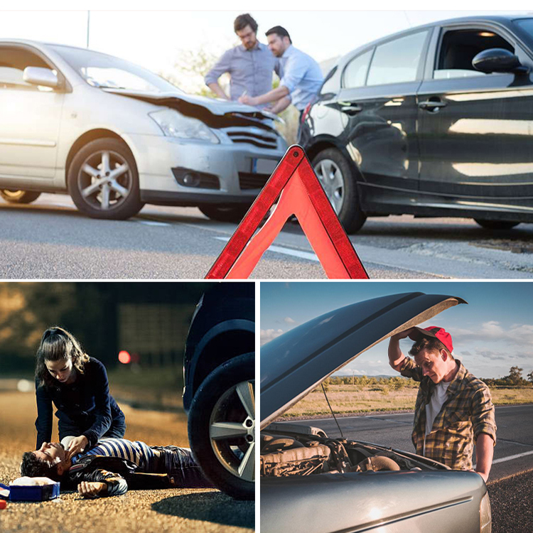 Kit d'urgence de voiture, kit d'outils de sécurité routière avec gants, gonfleur de pneu à compresseur d'air automatique numérique, trousse de premiers secours, câble de démarrage de 12 pieds, sangle de remorquage, lampe de poche pour femmes, hommes, adolescents