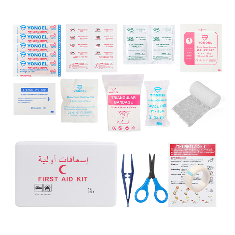 Trousse de premiers secours en plastique blanc avec accessoires, fournitures médicales pour maison, usine et voiture