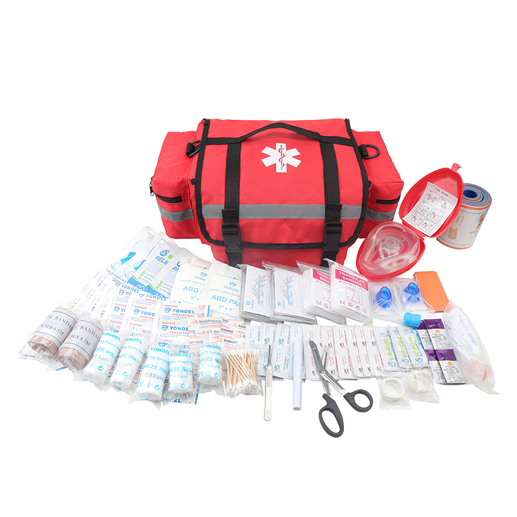 Kit de traumatologie EMT/EMS Professional Essentials entièrement approvisionné pour premiers intervenants | Approuvé HSA/FSA | Sac réfléchissant avec 8 poches et compartiments zippés et plus de 200 fournitures de premiers secours – Orange