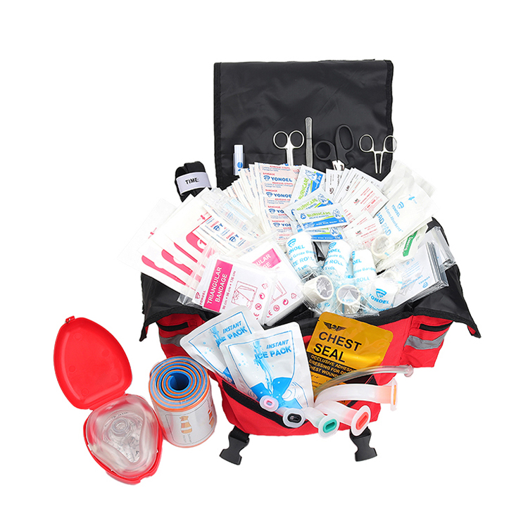 Kit de traumatologie EMT/EMS Professional Essentials entièrement approvisionné pour premiers intervenants | Approuvé HSA/FSA | Sac réfléchissant avec 8 poches et compartiments zippés et plus de 200 fournitures de premiers secours – Orange