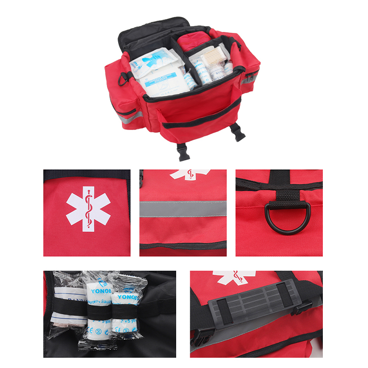 Kit de traumatologie EMT/EMS Professional Essentials entièrement approvisionné pour premiers intervenants | Approuvé HSA/FSA | Sac réfléchissant avec 8 poches et compartiments zippés et plus de 200 fournitures de premiers secours – Orange